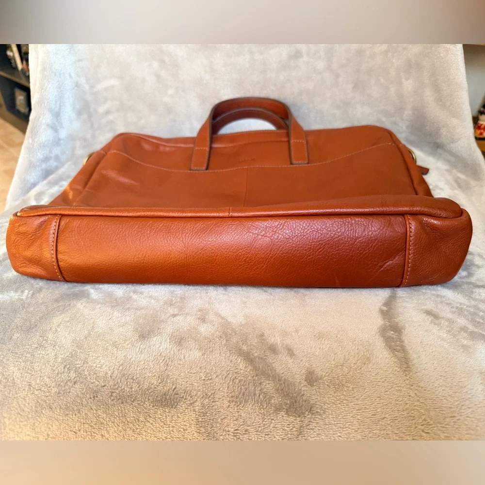 Fossil Men's Chestnut Brown Pebble Soft Leather Double Handle Briefcase - Picture 3 of 10